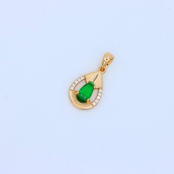 "Teardrop Green Pendant with Sparkling Accents in Gold Finish, XPPT1689 - Picture 6 of 13